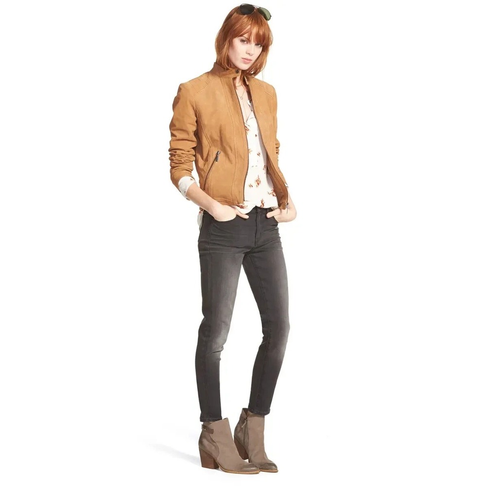 Bernardo Womens Tan‎ Suede Leather Moto Jacket Size S